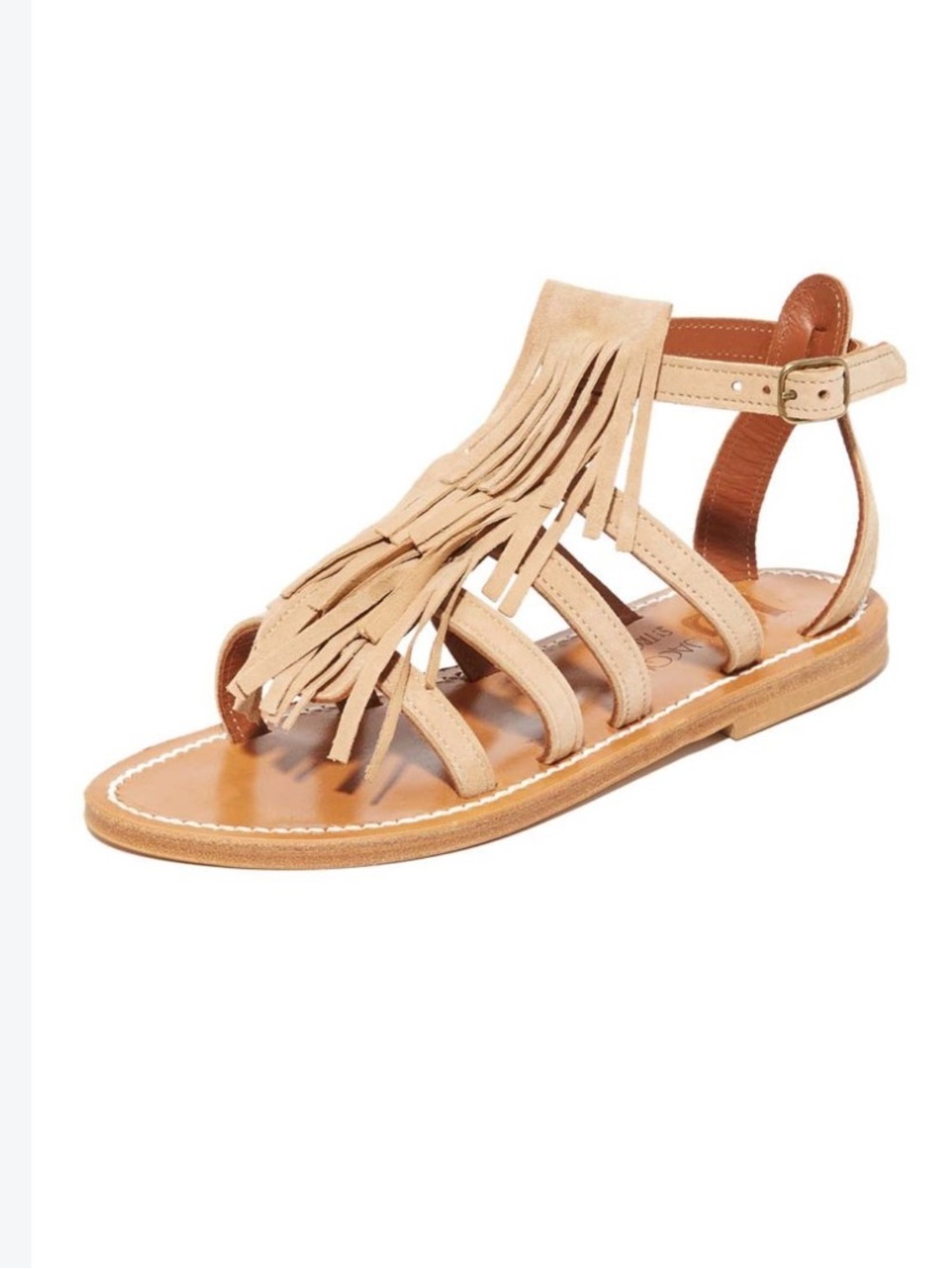 Women's Beige Fringe Gladiator Sandals with Ankle Buckle